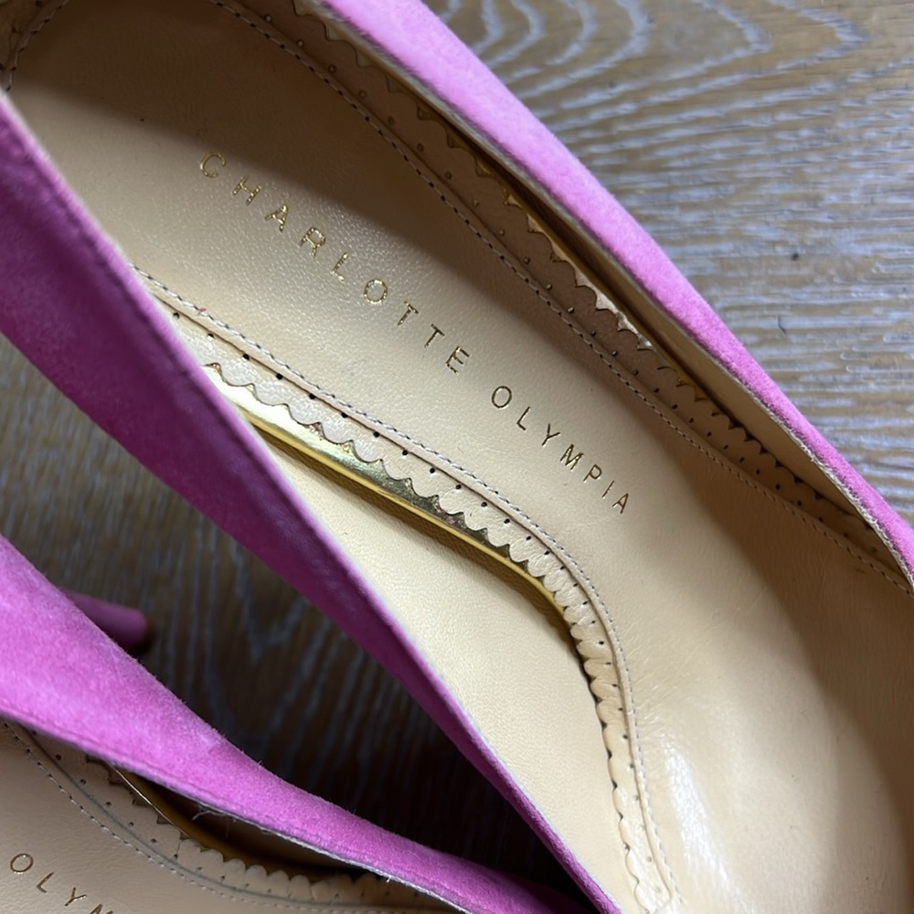 CHARLOTTE OLYMPIA Pink Suede Platform Dolly Heels 36 - Picture 6 of 14